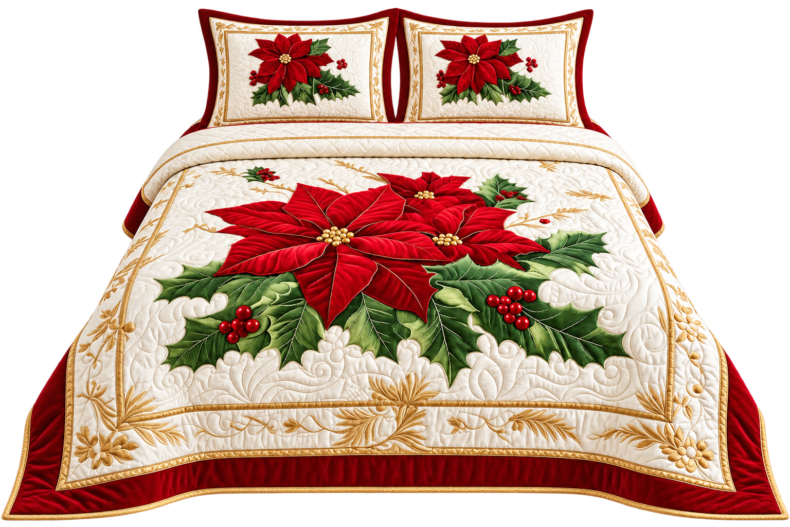 King Size 108 x108 Double Bedsheet With 2 Pillow Covers, Faux Quilting Effect Digital Printed